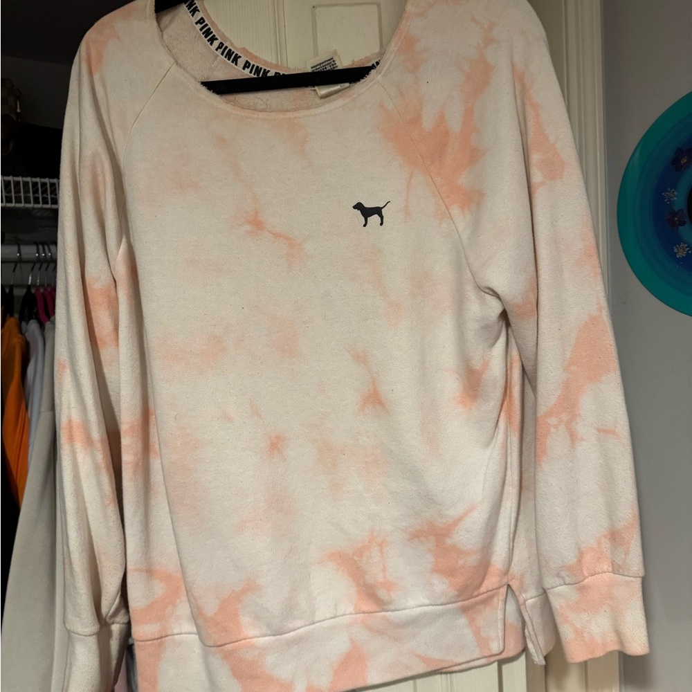 PINK Victoria's Secret Tie-Dye Sweatshirt - Peach and White
